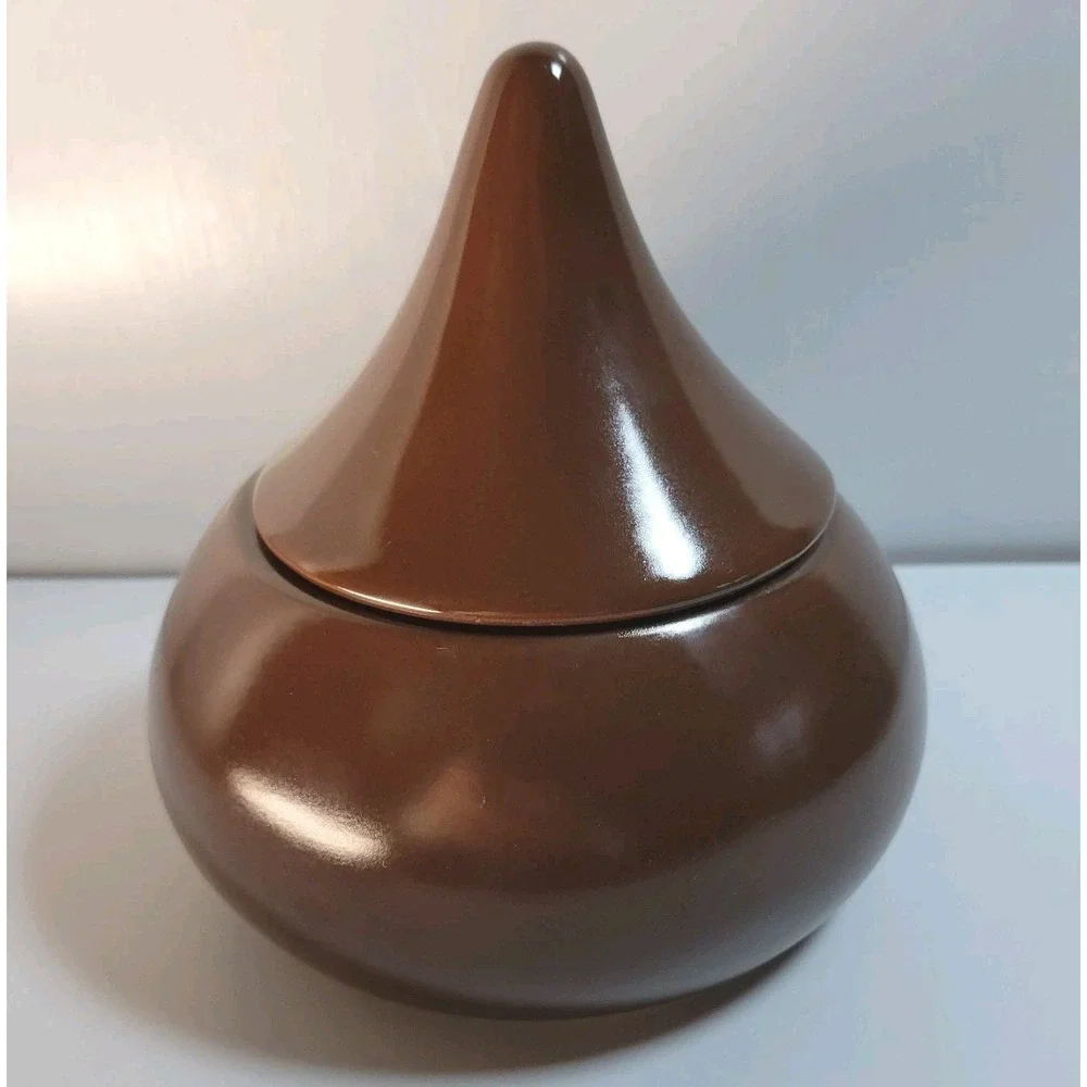 Hershey's Kiss Ceramic Candy Dish w/ Lid Brown Chocolate 6